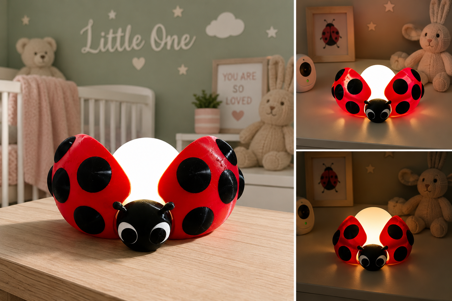 Adjustable Ladybug Night Light | 3D Printed Nursery Lamp with Opening Wings | Kids Room Decor