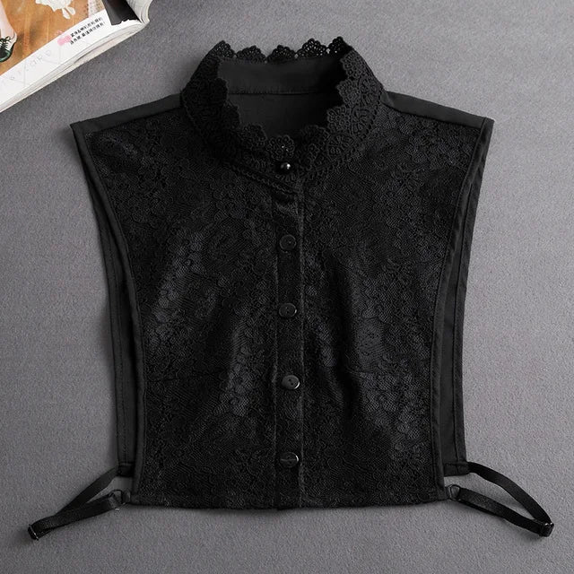 Fashion 2025 Front Tie White Fake Collar for Women Stand Detachable Collar Fake Girls Vintage Lace Ladies False Blouse Collar