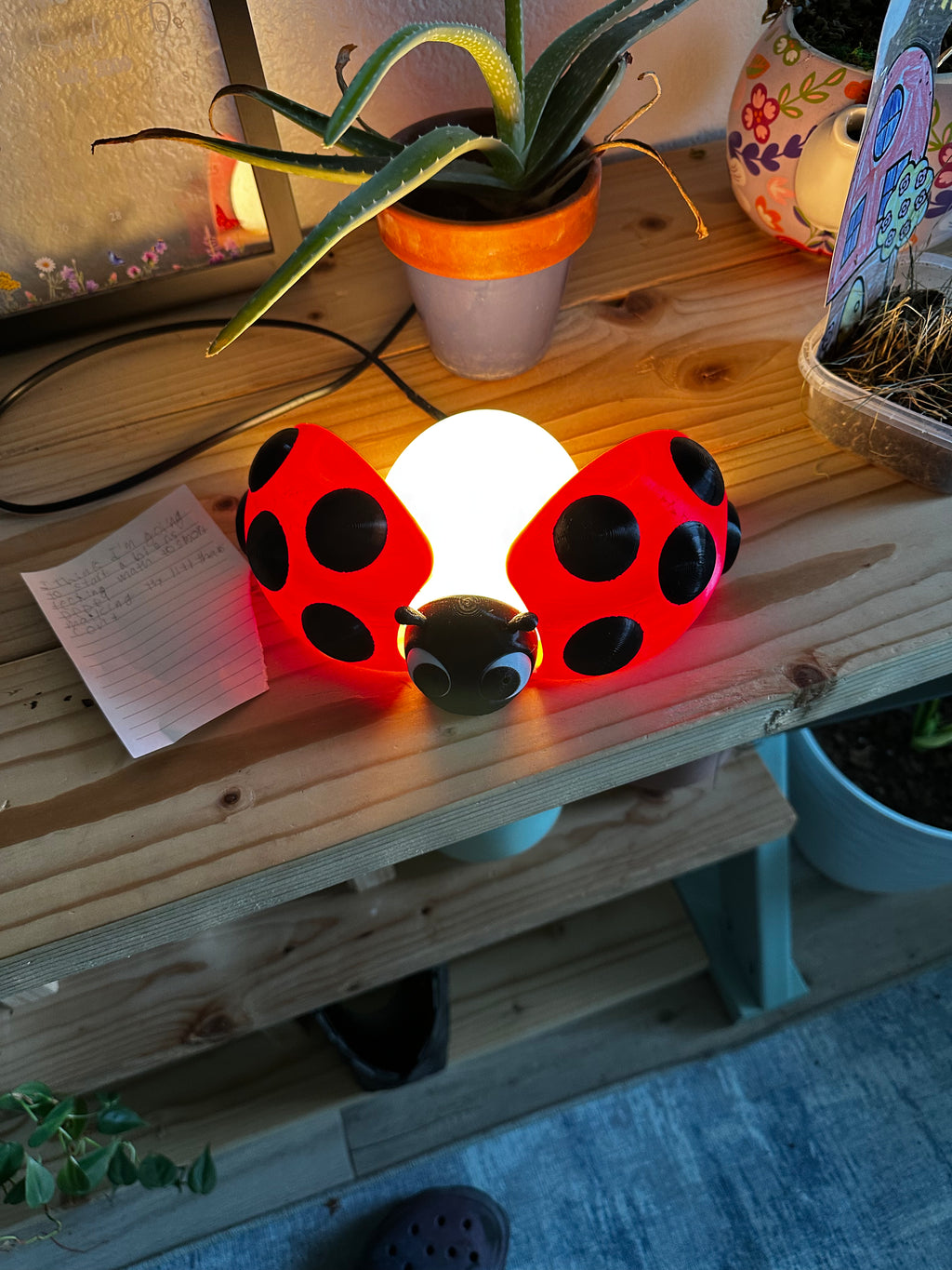 Adjustable Ladybug Night Light | 3D Printed Nursery Lamp with Opening Wings | Kids Room Decor