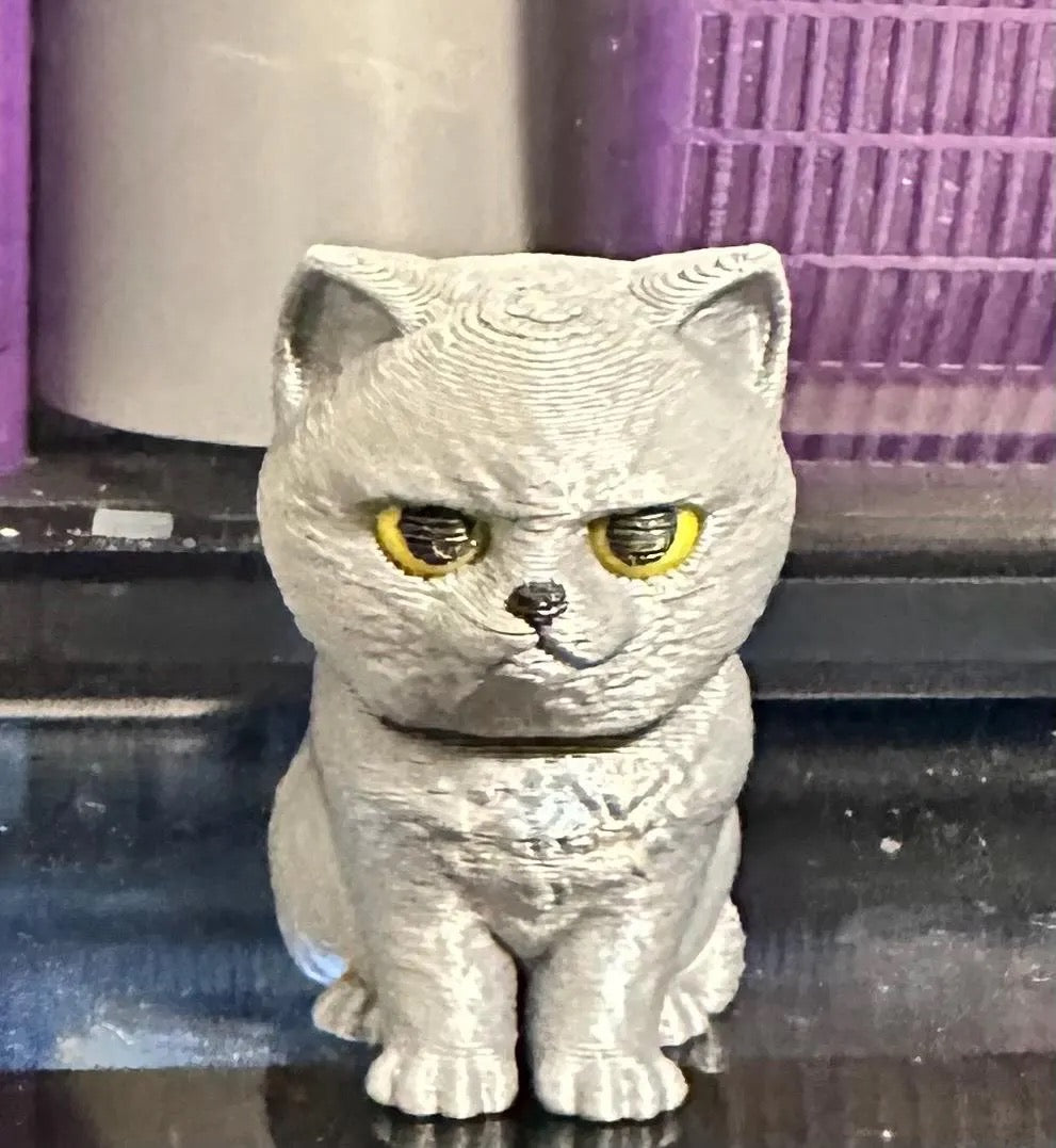 3D Printed Capsule Cat Keychain | Kawaii Angry Cat Collectible | Cute Desk Buddy Figure | Designer Style Mini Cat Gift