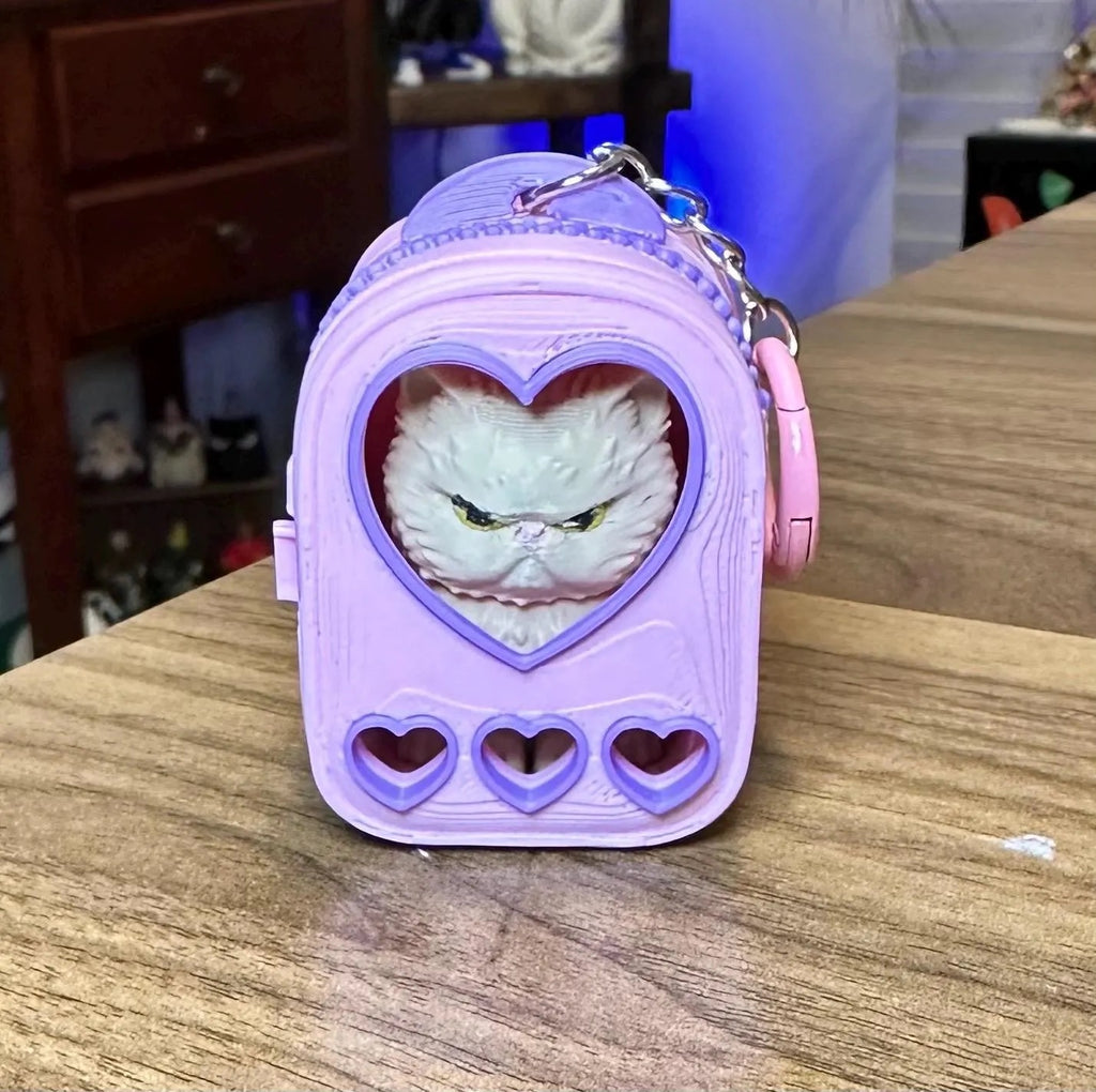 3D Printed Capsule Cat Keychain | Kawaii Angry Cat Collectible | Cute Desk Buddy Figure | Designer Style Mini Cat Gift