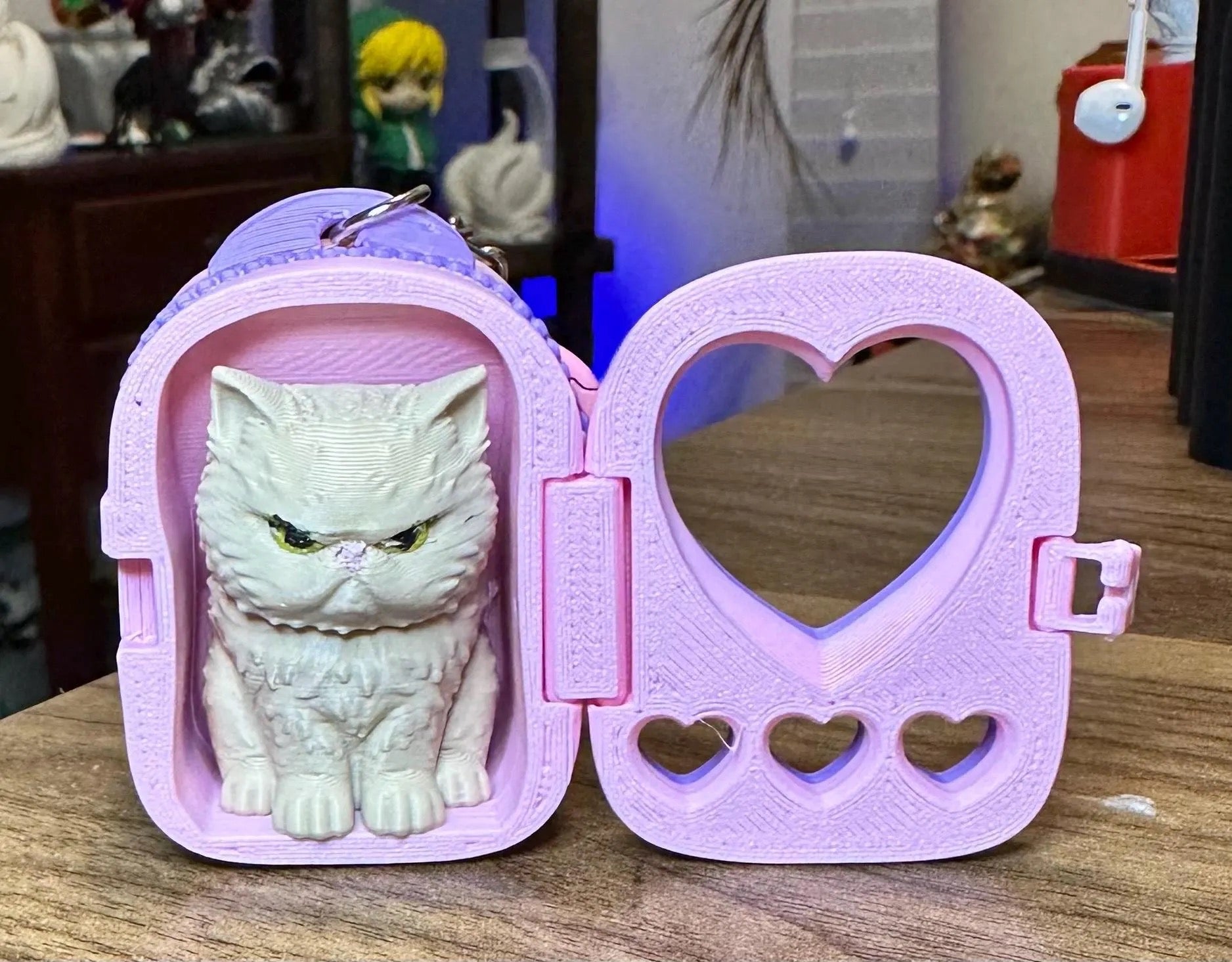 3D Printed Capsule Cat Keychain | Kawaii Angry Cat Collectible | Cute Desk Buddy Figure | Designer Style Mini Cat Gift