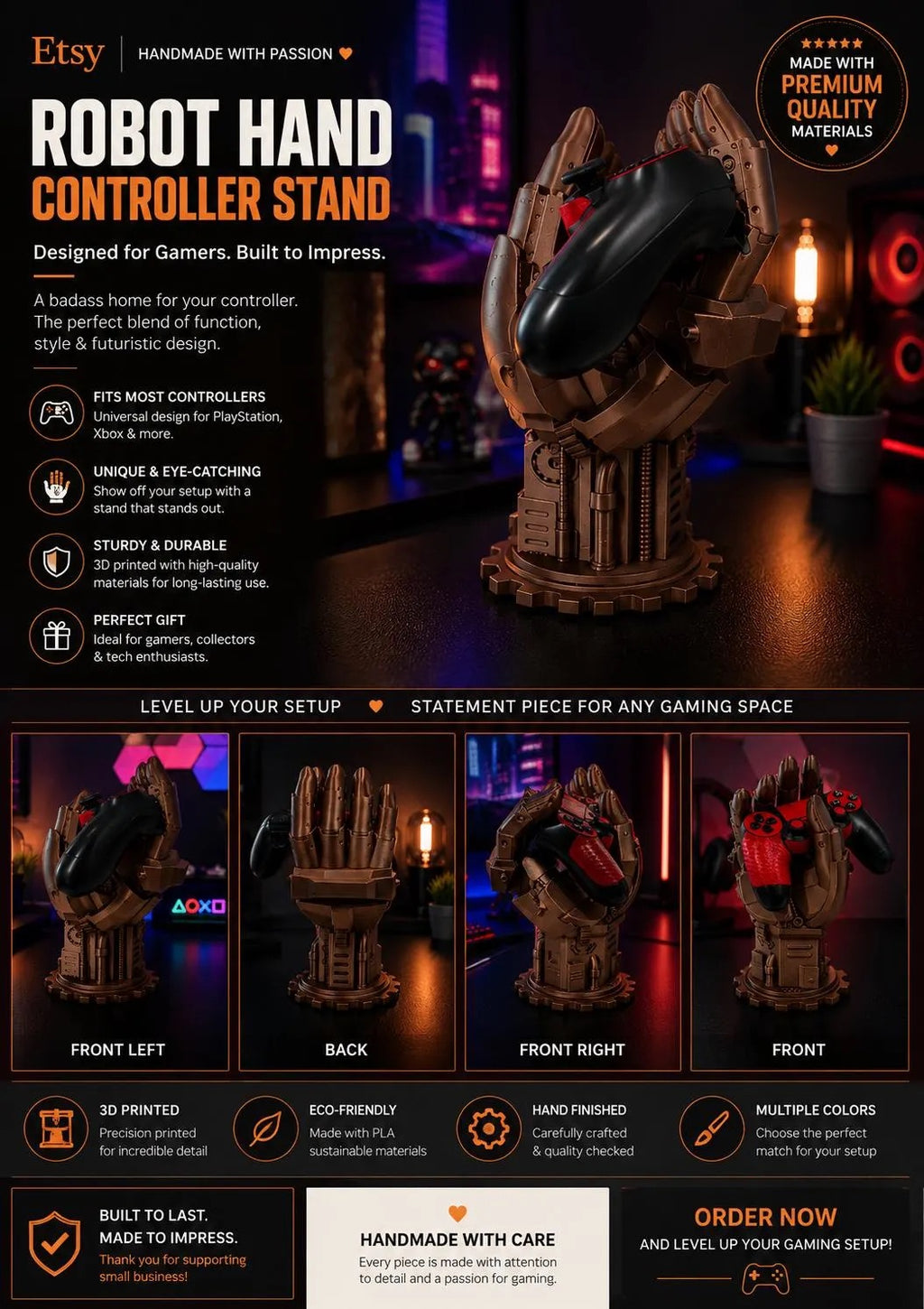 Futuristic 3D Printed Controller Holder | Gaming Desk Decor | PS5 & Xbox Stand | Gamer Gift | Metallic Display Stand