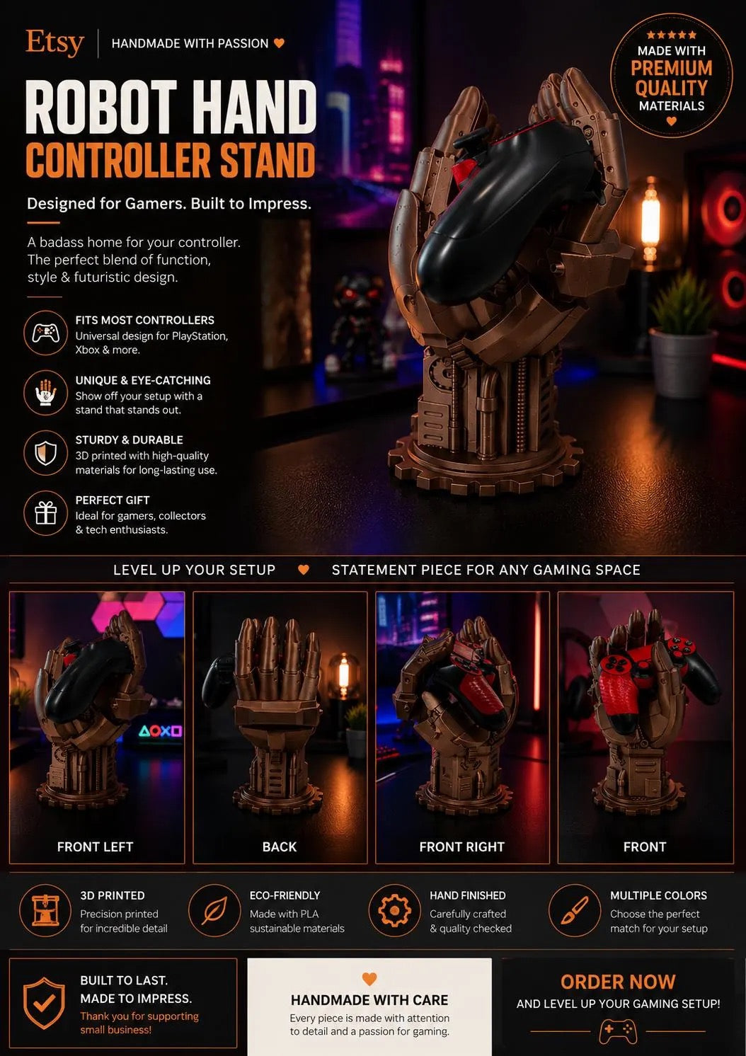 Futuristic 3D Printed Controller Holder | Gaming Desk Decor | PS5 & Xbox Stand | Gamer Gift | Metallic Display Stand
