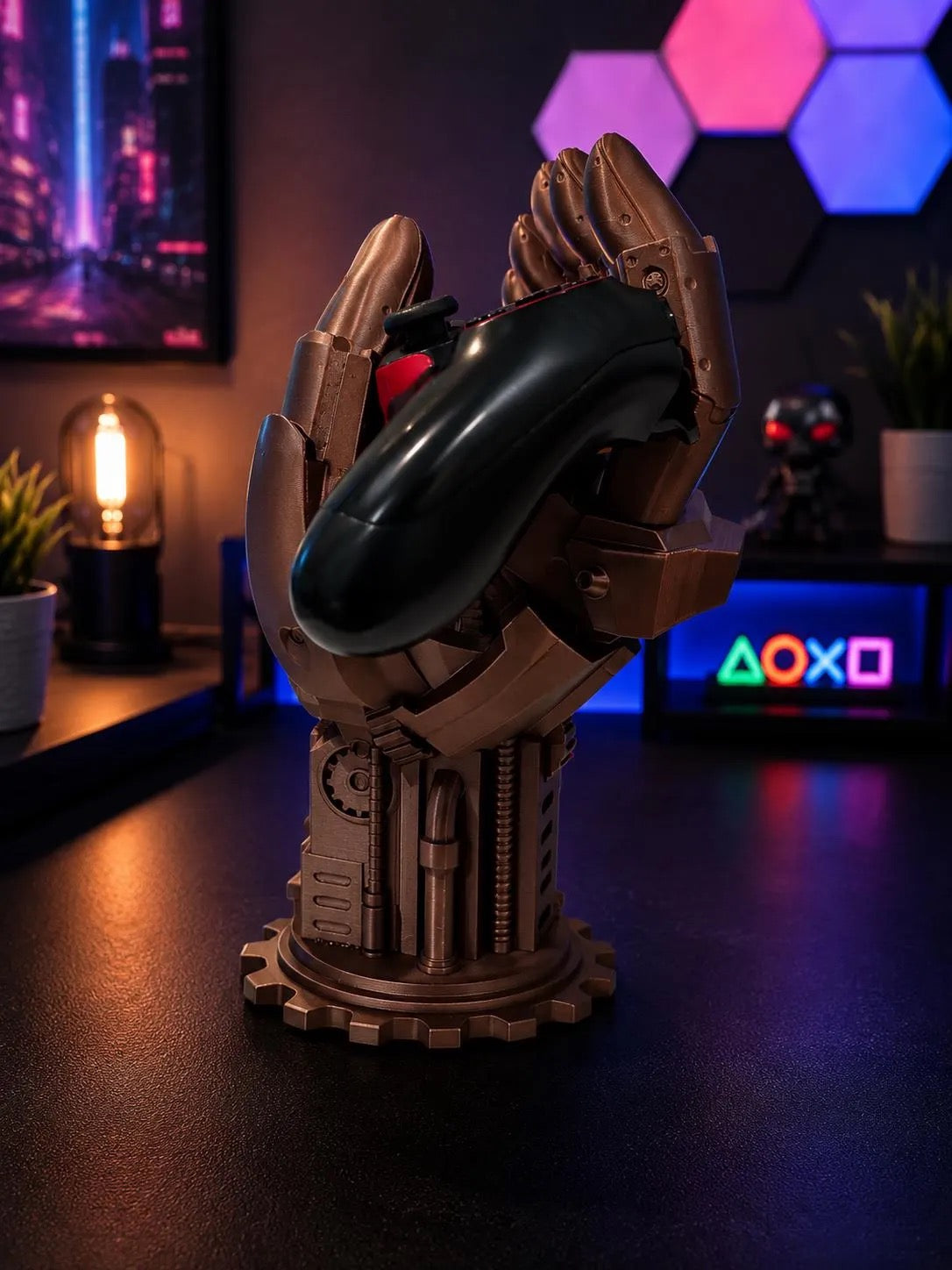 Futuristic 3D Printed Controller Holder | Gaming Desk Decor | PS5 & Xbox Stand | Gamer Gift | Metallic Display Stand