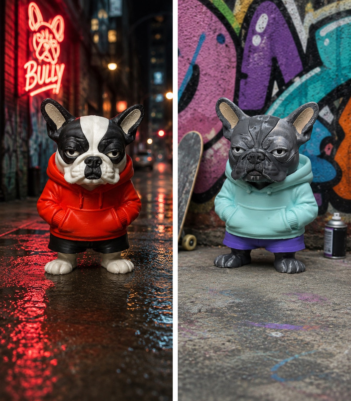 Multi-Color 3D Printed French Bulldog Hoodie Desk Pet | Durable PLA Office Decor